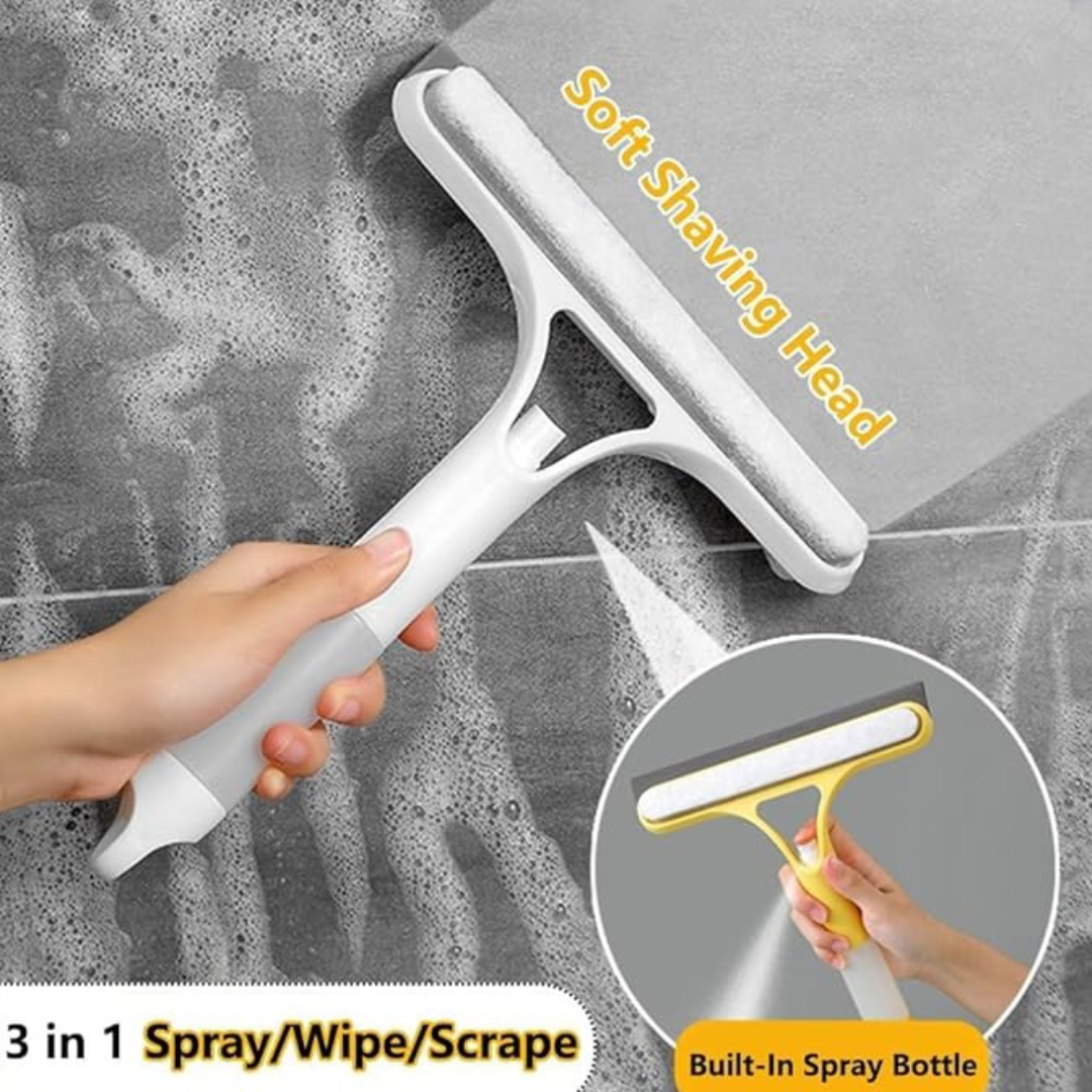3-in-1 Window Cleaning with Spray Bottle & Microfiber Scrubber, for Home & Car