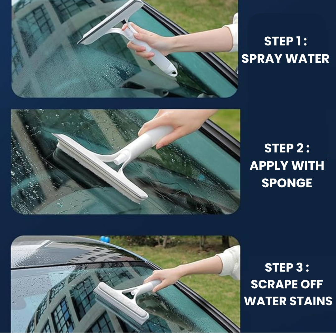 3-in-1 Window Cleaning with Spray Bottle & Microfiber Scrubber, for Home & Car